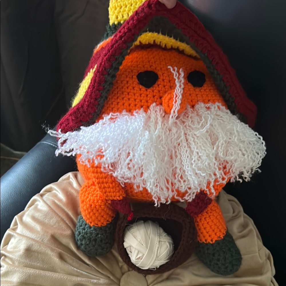 Whimsical Crochet Gnome with Basket hand made